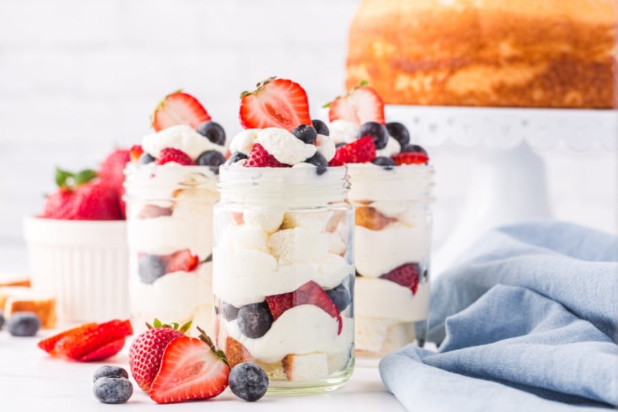 3 mason jar July 4th Angel Food Cake Trifle 