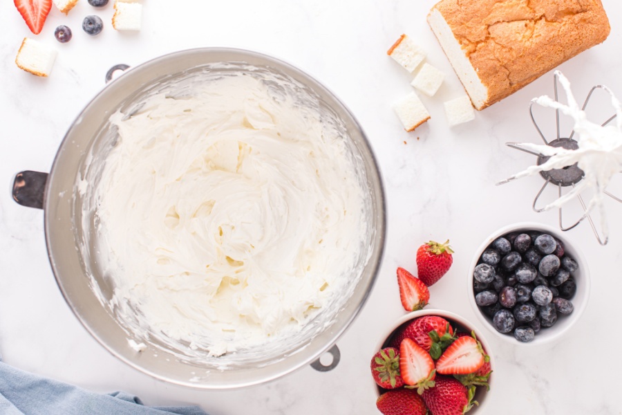 cream cheese filling in mixing bowl