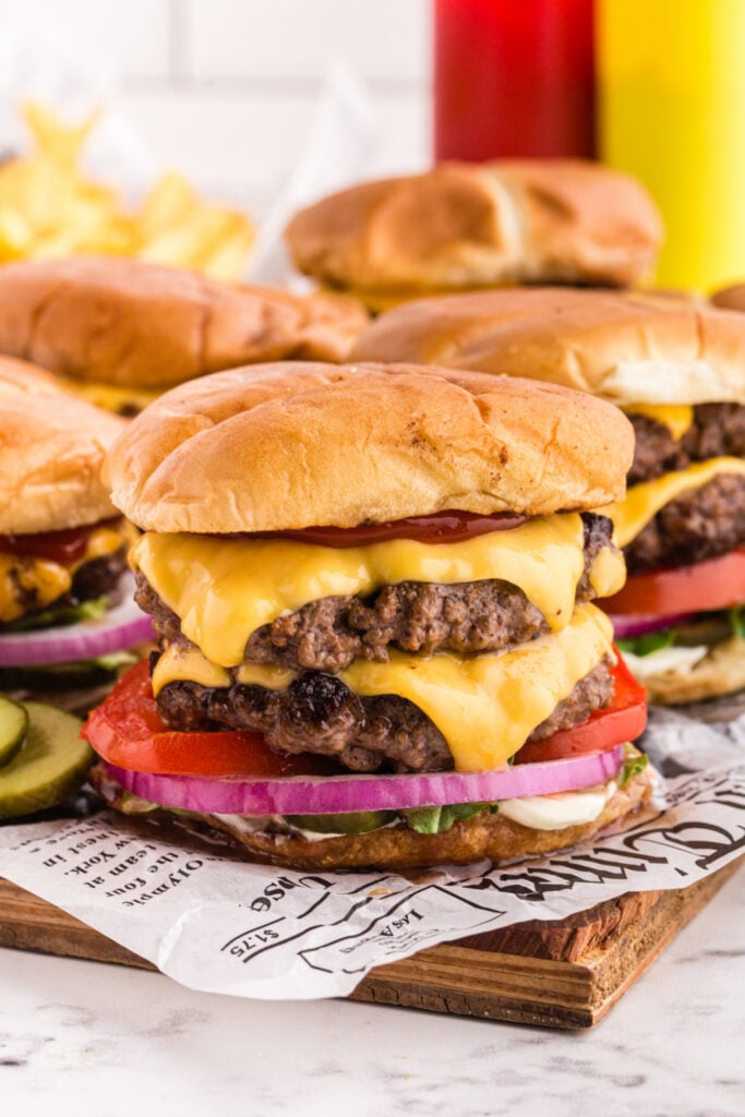 5 burgers on a serving platter-16