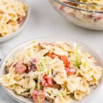 plate with blt pasta salad