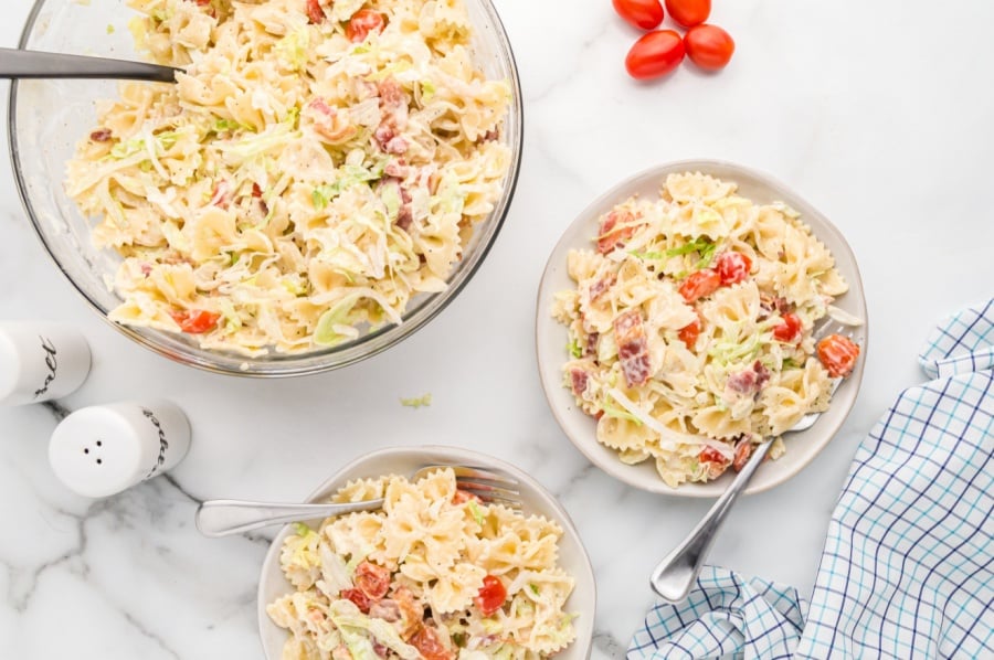 BLT Pasta Salad on two plates