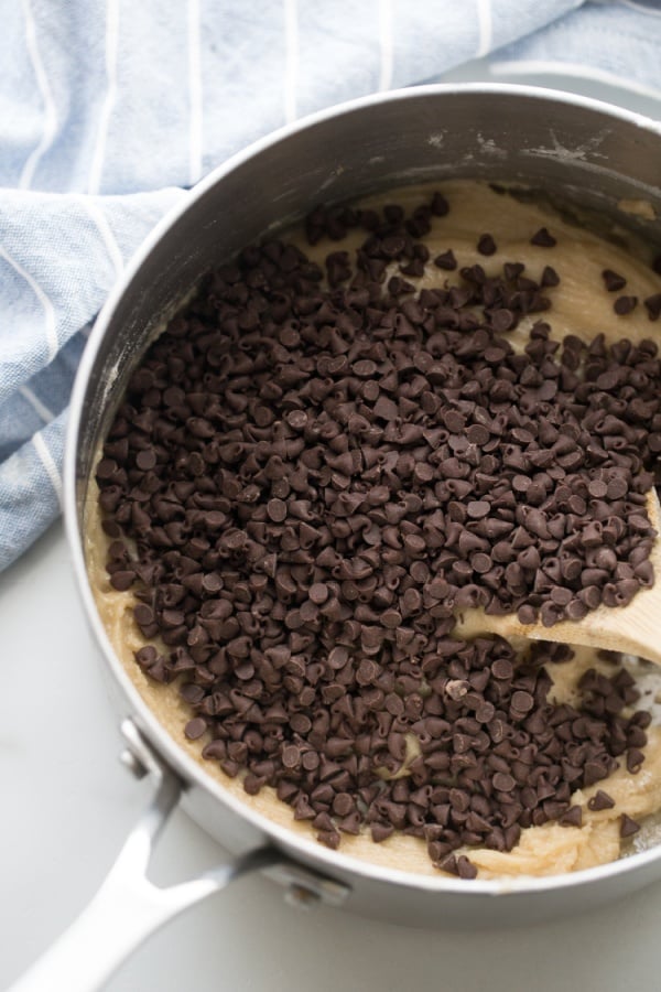 mini chocolate chips added to bowl