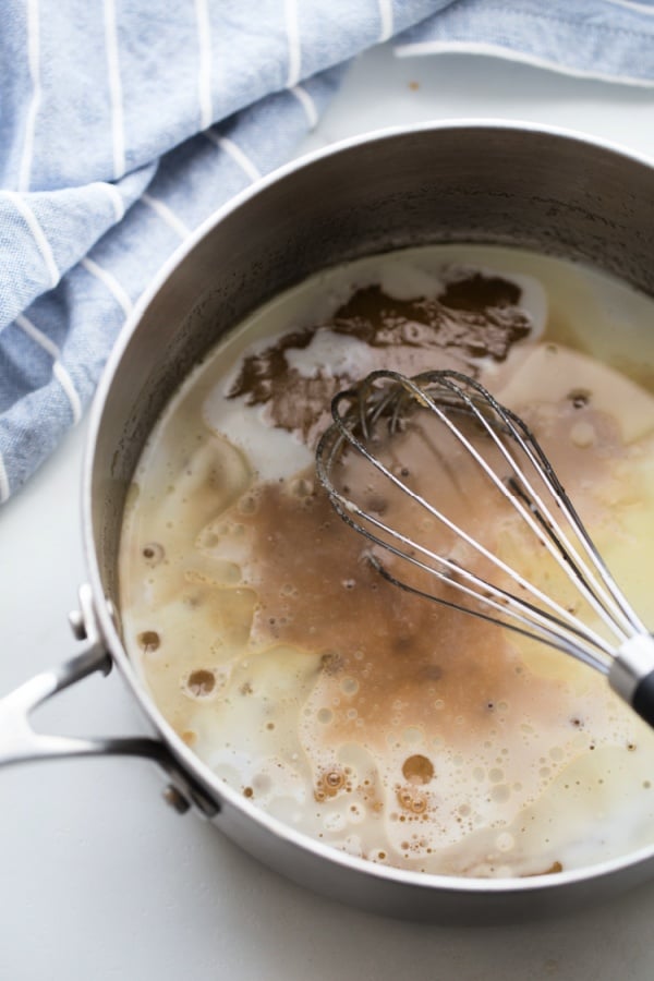 Butter, brown sugar and white sugar in a sauce pan