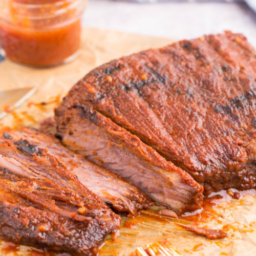 Crockpot BBQ Brisket with some pieces sliced