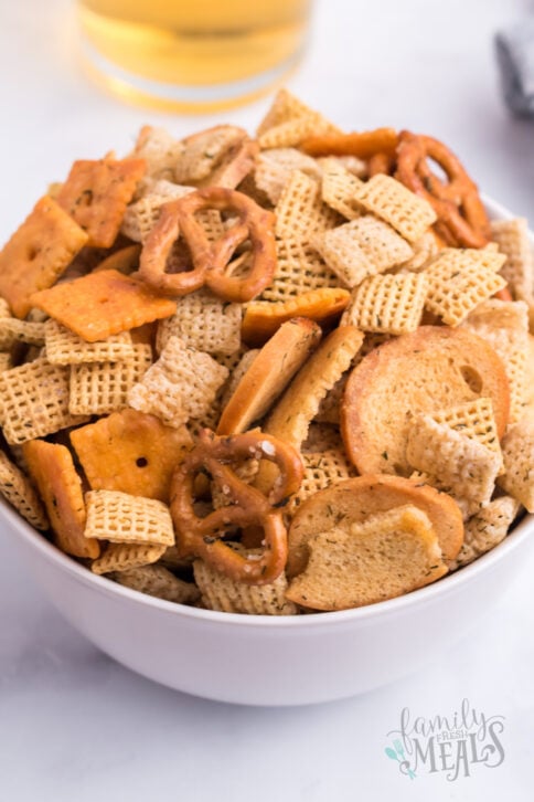 Dill Pickle Chex Mix in a bowl