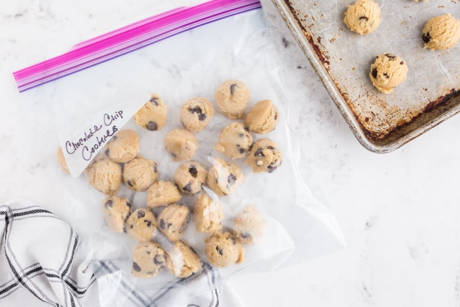 cookie dough balls in a plastic bag