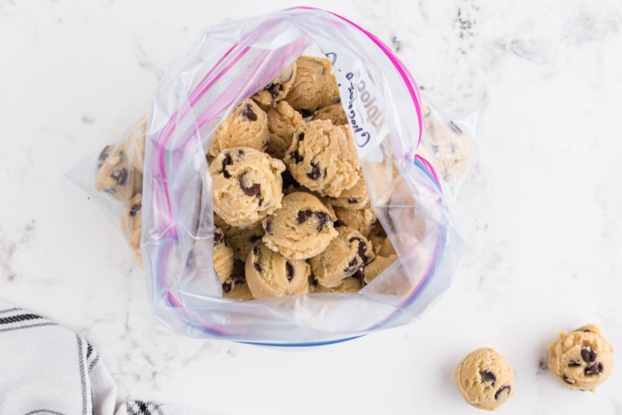 cookie dough balls in a plastic bag