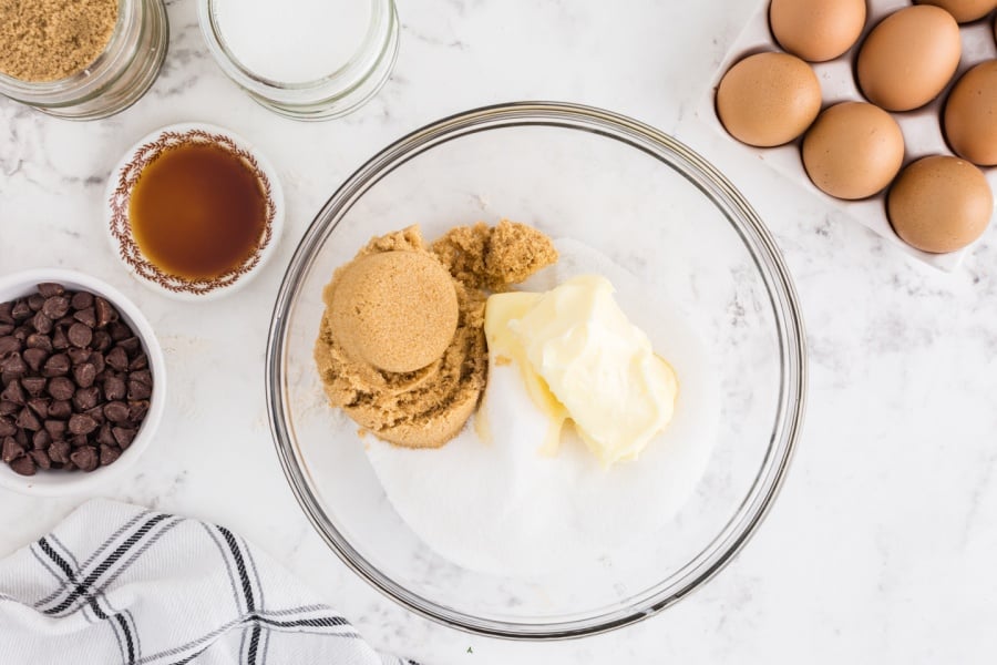 sugars and butter in a mixing bowl