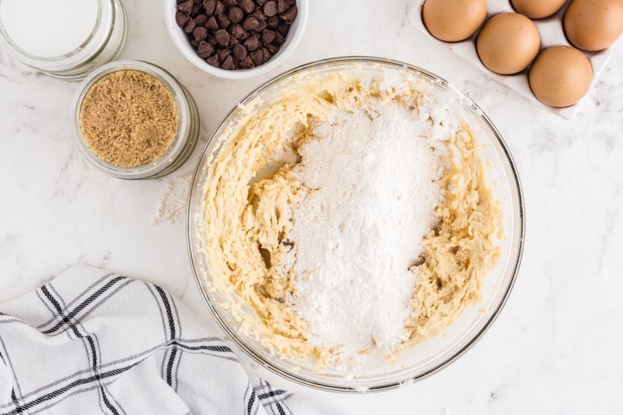 Adding the dry ingredients to the wet ingredients