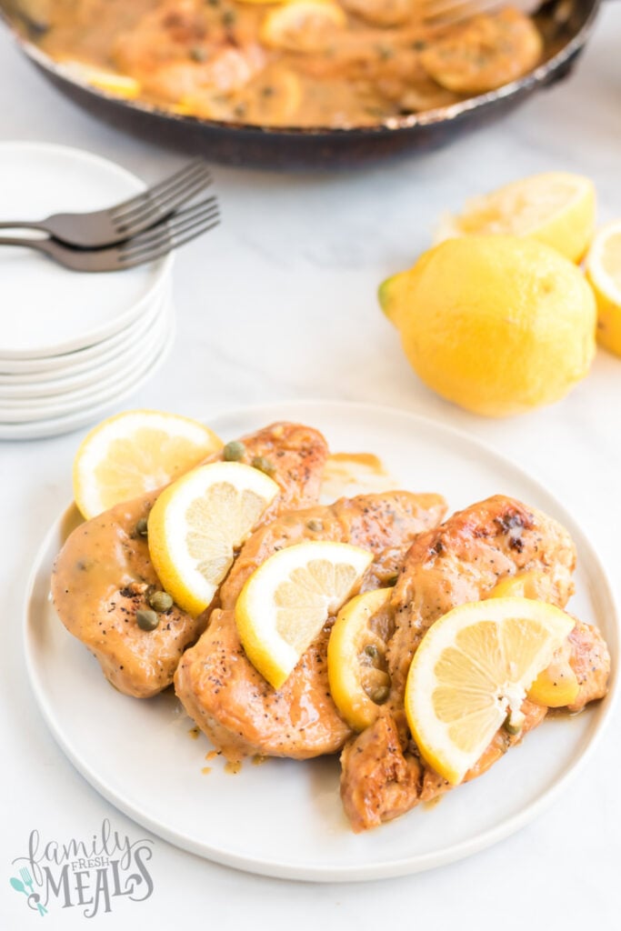 Chicken Piccata on a white plate