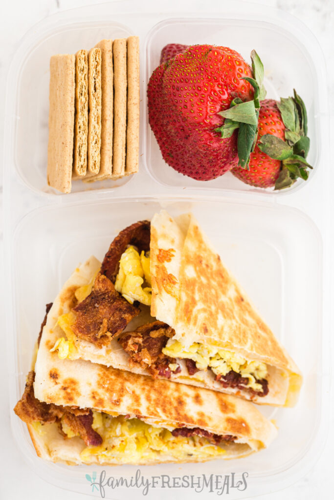 tik tok famous breakfast quesadillas packed in a lunchbox