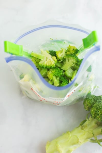 blanched broccoli in a storage bag