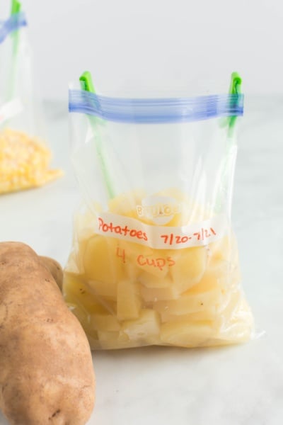 chopped potatoes in a storage bag