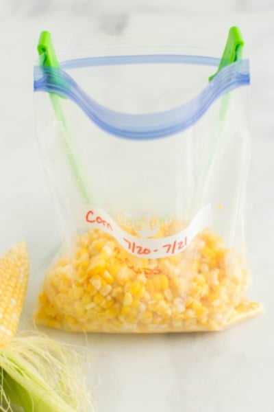 fresh corn in a storage bag