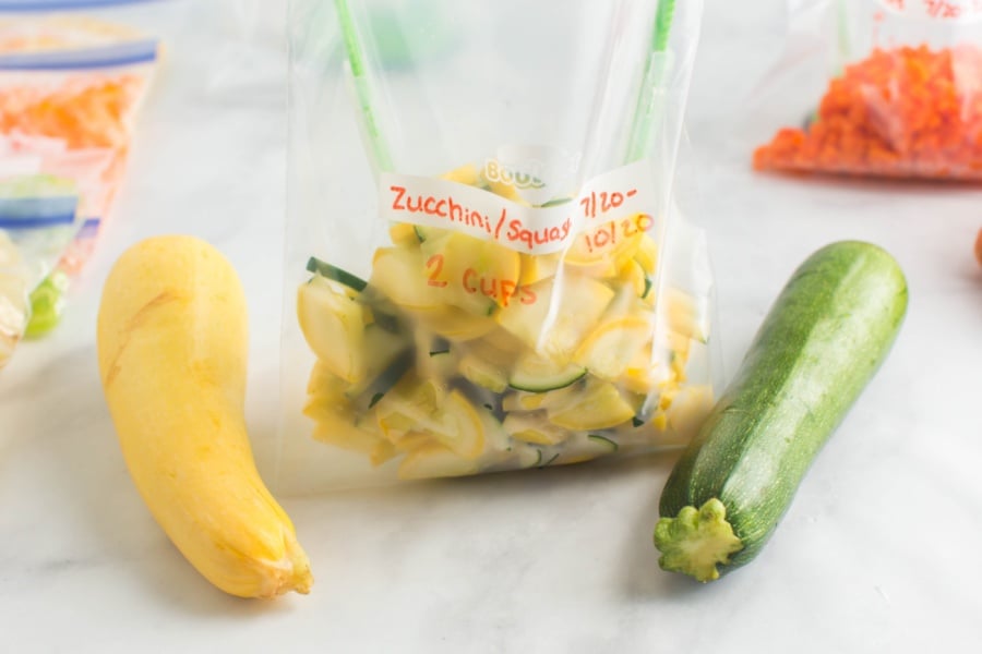 squash cut up in a storage bag