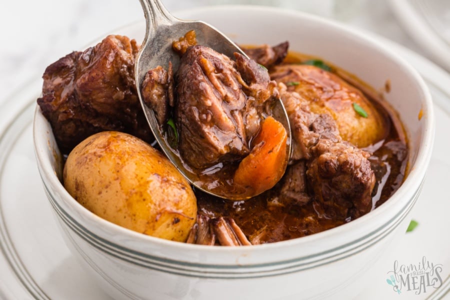 bowl of Crockpot Beef Bourguignon