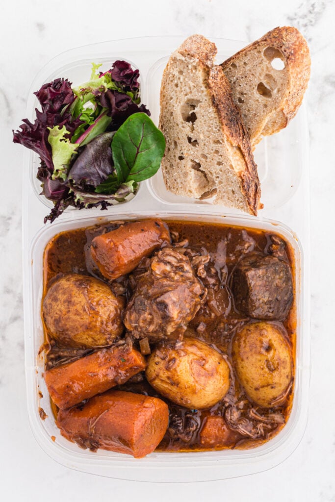 Crockpot Beef Bourguignon packed in a lunch box