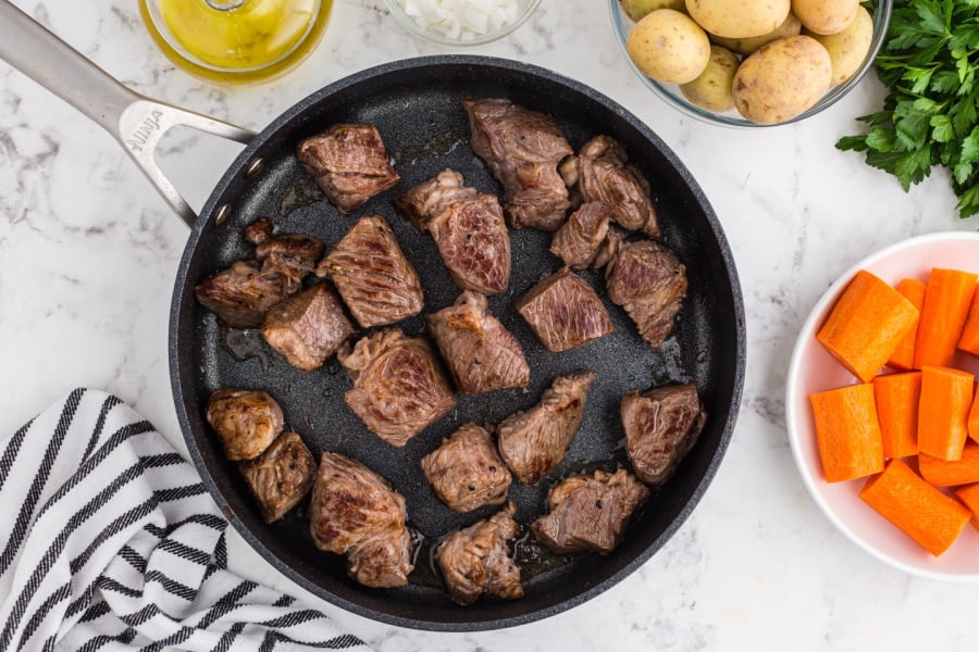 beef browning in pan