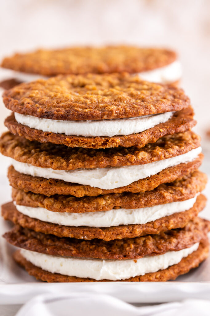 Stack of homemade oatmeal pies on a plate