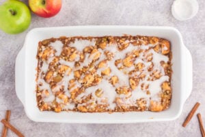 Apple Pie Bubble Up Bake in a baking dish
