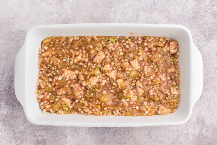 Apple Pie Bubble Up in casserole dish