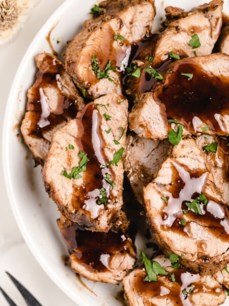 Instant Pot Pork Tenderloin with Honey Balsamic Sauce on a plate