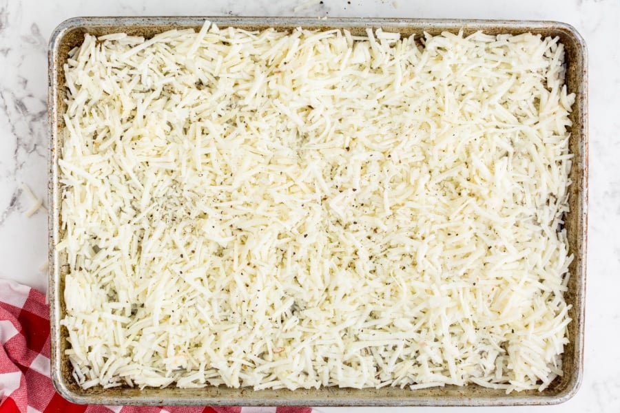 hash browns on baking sheet