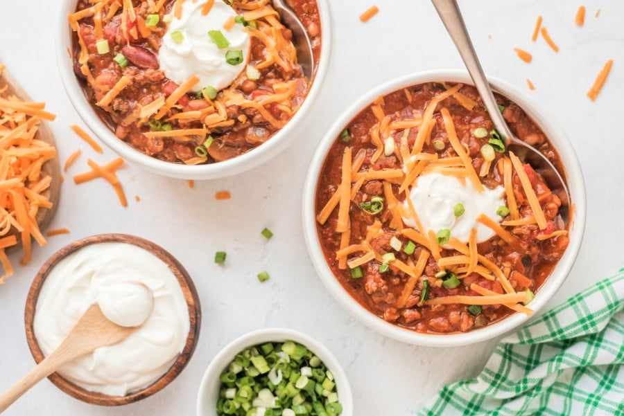 two bowls of chili