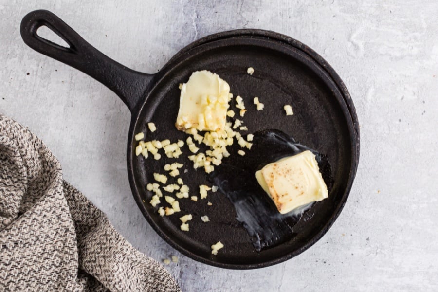 butter and garlic in pan