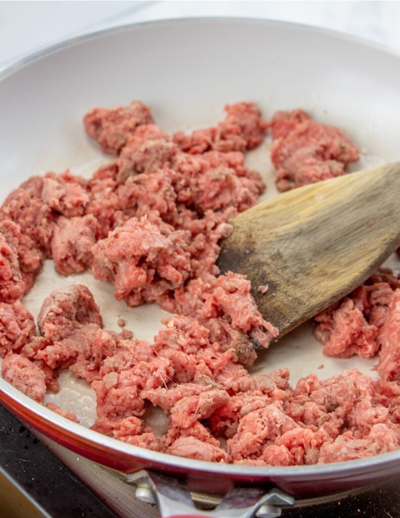 cooking ground beef in pan