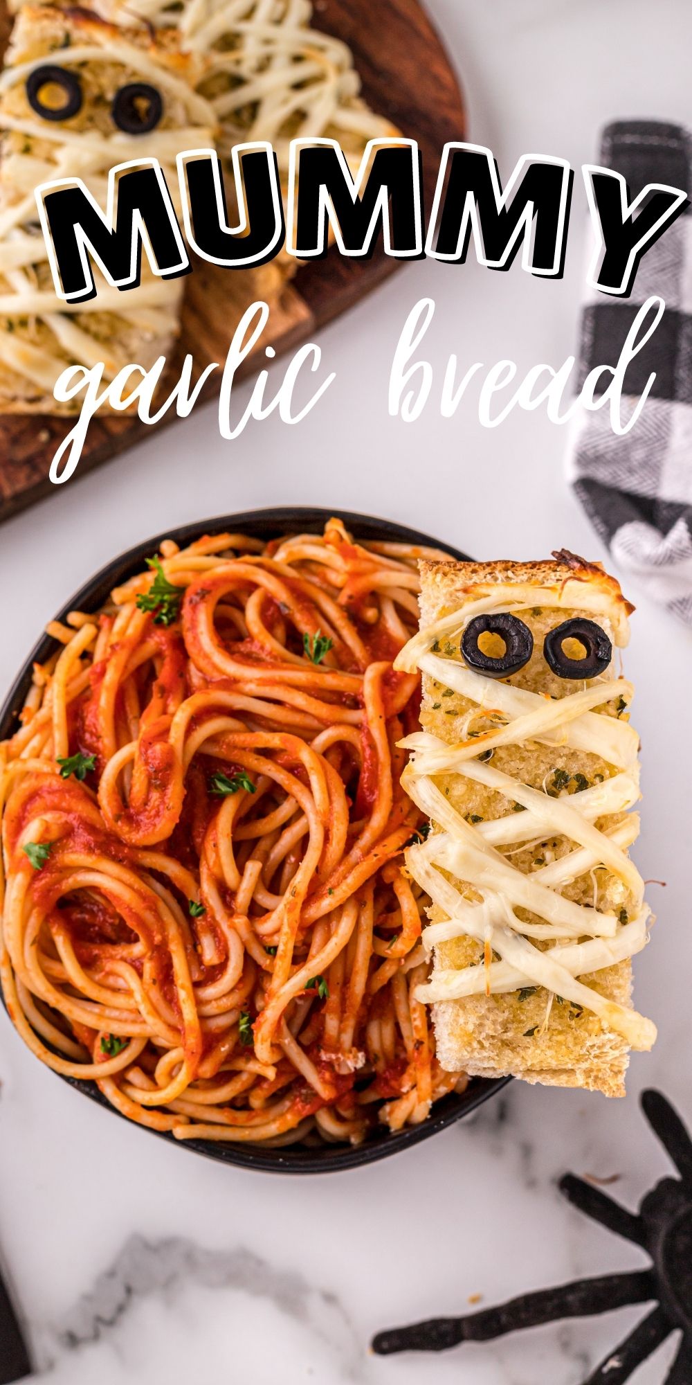 This is the perfect Halloween recipe to get the kids involved with. Serve this Mummy Garlic Bread along with spaghetti and meatballs for a family favorite. via @familyfresh