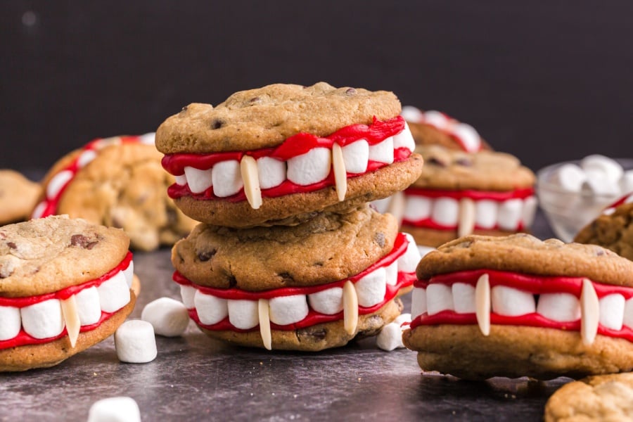 Vampire Teeth Cookies stacked up
