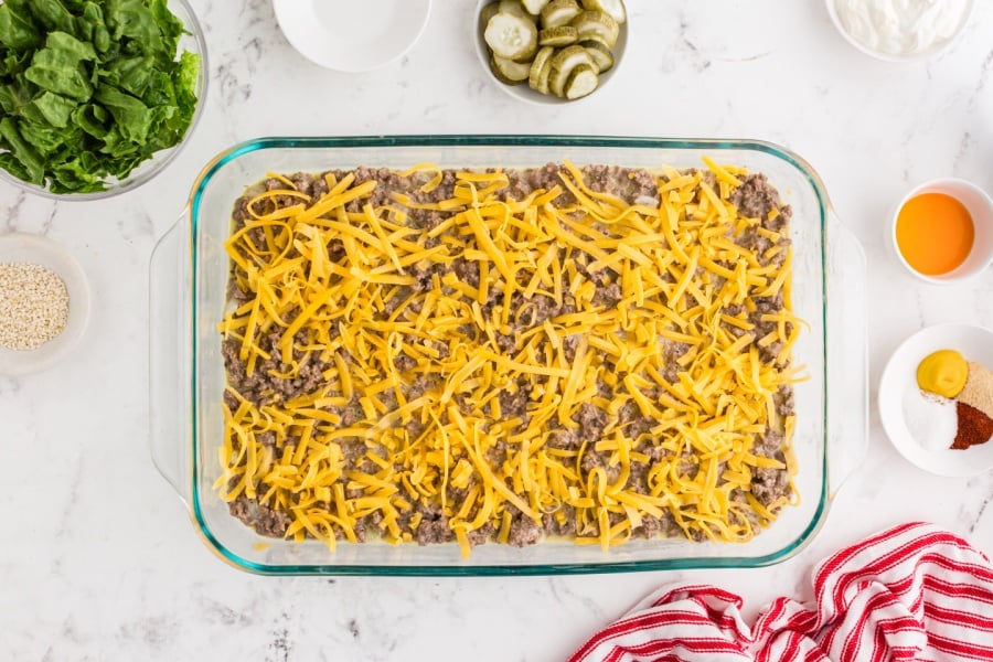 cheese sprinkled on top of ground beef