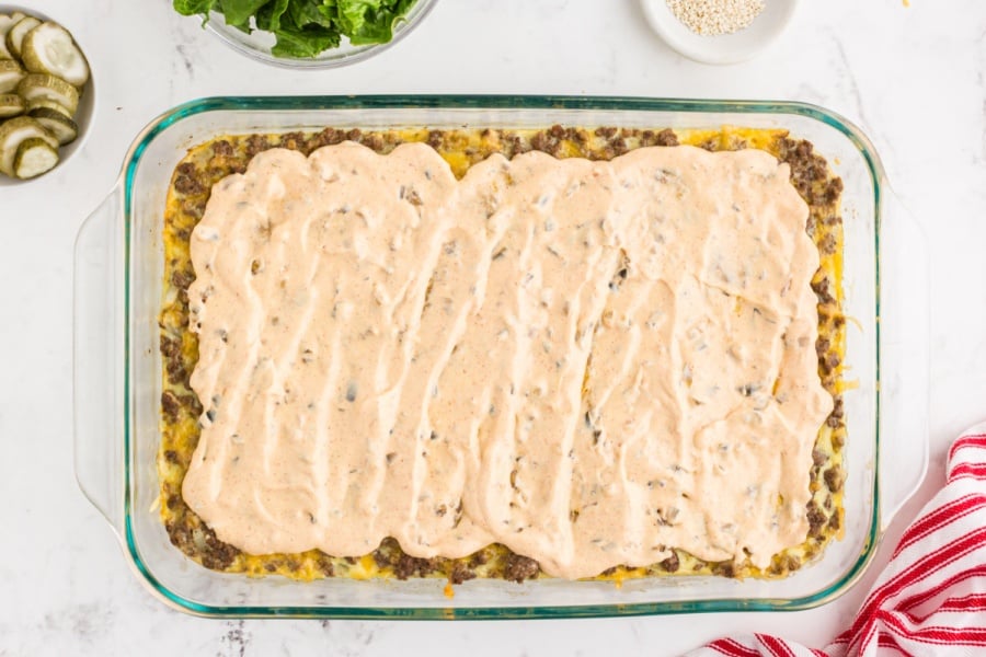 sauce spread on top of casserole