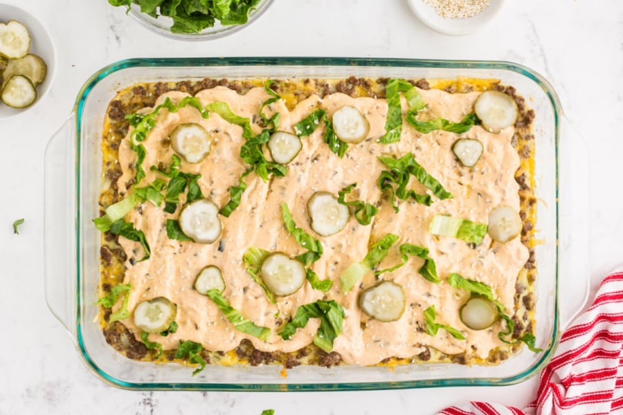 Big Mac Casserole in a baking dish