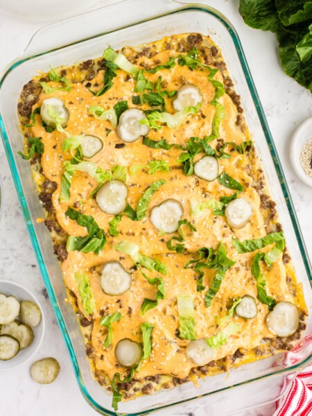 Big Mac Casserole in a baking dish