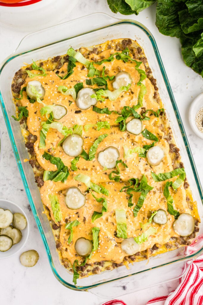 Big Mac Casserole in a baking dish