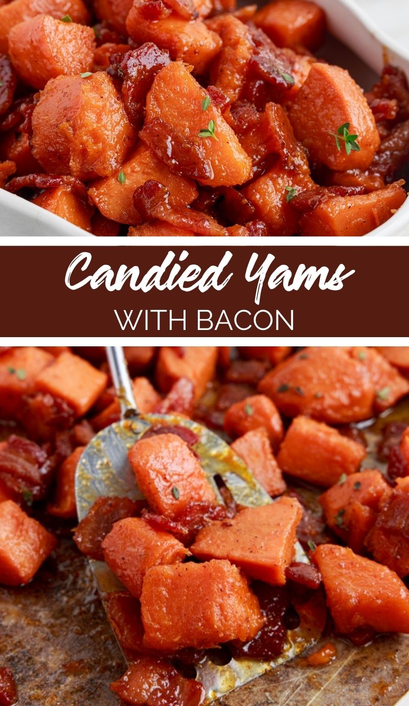 These Candied Yams with Bacon are delicious - caramelized and sweet with the savory smokiness from the chili powder. via @familyfresh