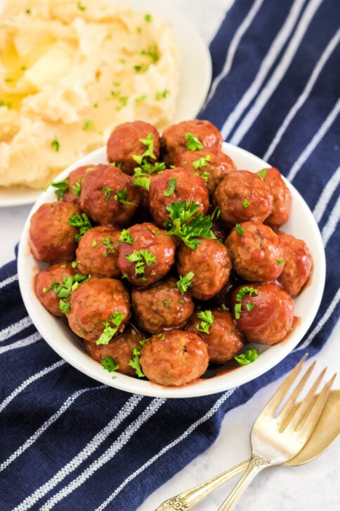 Crockpot Cranberry Meatballs on a platter