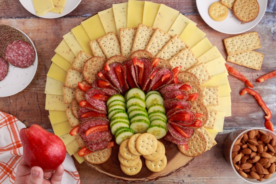 adding ritz crackers under the pear area