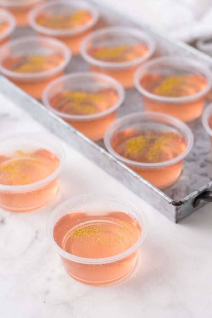 Champagne Jello Shots on a tray