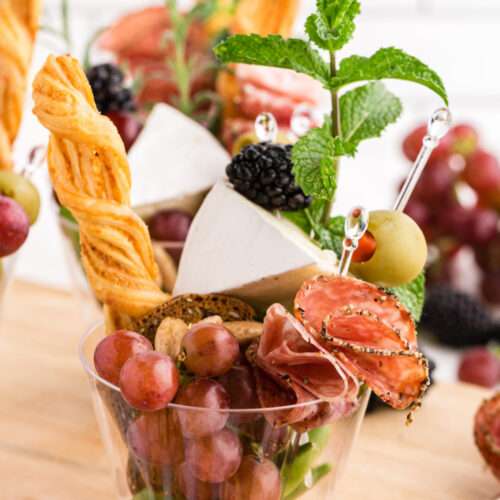 Charcuterie Cups on a cutting board