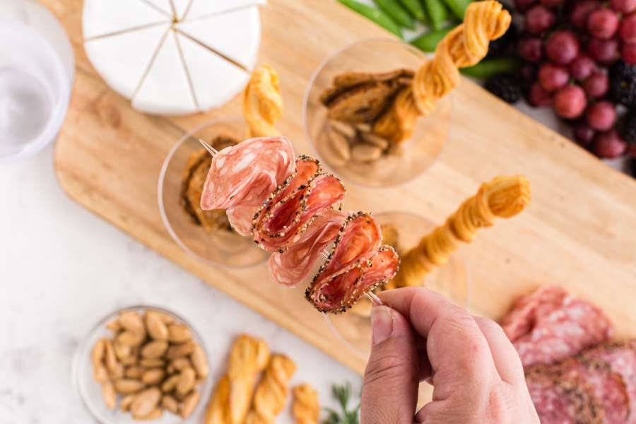 folding salami on to skewer