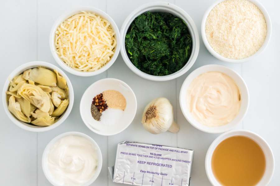 ingredients for Instant Pot Spinach Artichoke Dip