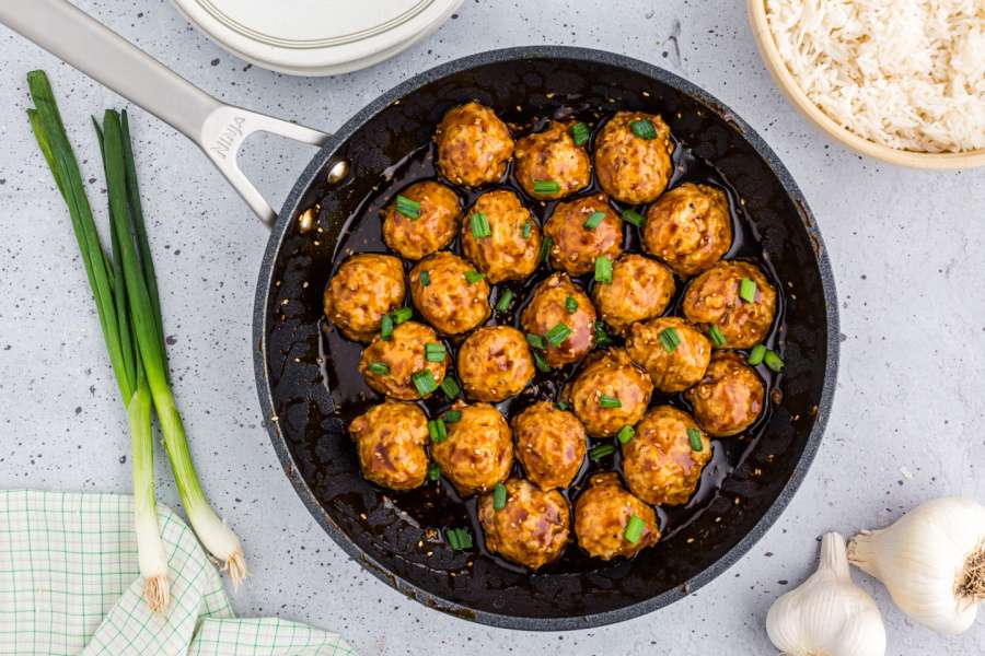Asian Chicken Meatballs in a pan
