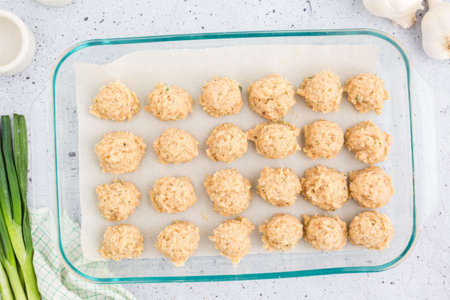 chicken meatballs in baking dish