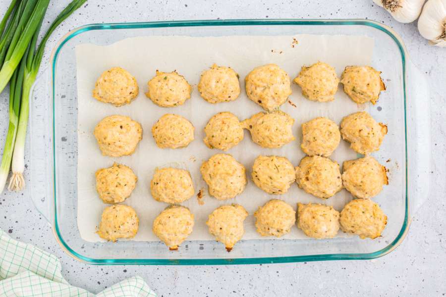 Cooked Chicken Meatballs in baking dish