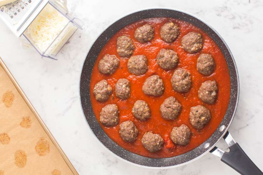 meatballs in a pan with sauce