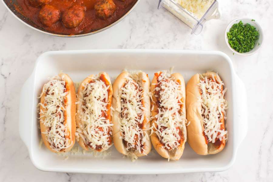 meatball subs in baking dish