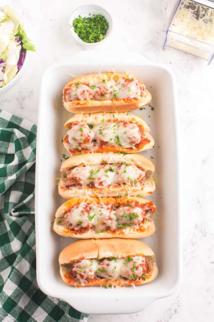 Baked Meatball Subs in baking dish